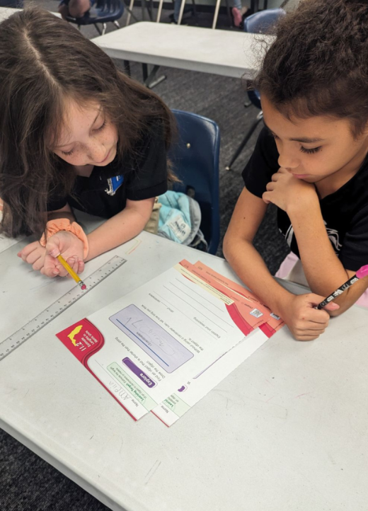 elementary students at Lakeside Christian School complete Florida State standards-based math assignments